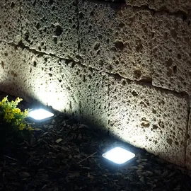 ETC Shop Solarlampe Garten Deko Solarlampen für Außen Wegelampe Bodenleuchte Gartenleuchten Solar mit Erdspieß, Kunststoff Edelstahl, LED kaltweiß, LxBxH 10x10x13 cm,