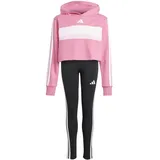 Adidas Seasonal Essentials Tiberio 3 Stripes Fleece Leggings Set, pink Fusion/White/Clear pink, 7-8 Years