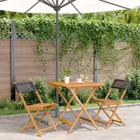 vidaXL 3-tlg. Bistro-Set Schwarz Poly Rattan und Massivholz