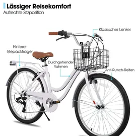 HH HILAND HILAND 26 Zoll Cruiser Bike für Männer und Frauen, Step-Through Rahmen Cityräder für Erwachsene mit Gepäckträger und Korb, Fender - Lila