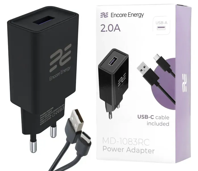 Neue Encore Energy USB-A 10W Netzladegerät + USB-C Kabel universelles Ladegerät MD-1083RC
