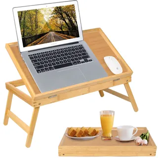 Betttablett mit klappbaren Beinen, Serviertablett für Knietablett, Notebook, Computer, Sofa, Fernseher, Snack-Tablett (Beige, groß)