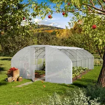 TOOLPORT Foliengewächshaus Gewächshaus 4x6m Premium mit schwenkbarer Türkonstruktion Pe-plane weiß transparent