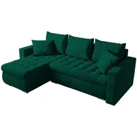 bromarkt Ecksofa LUIS Schlaffunktion Bettkasten L-Form 238x148x88cm Dunkelgrün, - Couches, Wohnlandschaften, Ecksofas