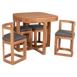 bene living Balkonset Watford Teak Tisch & 4 Stühle inkl. Sitzkissen