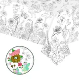 Maltischdecke für Kinder, 137 x 274 cm, riesige Maltischdecke, Papiertischdecken, Blumen und Schmetterlinge, rechteckige Tischdecke für Partys, Kunstmalerei, pädagogische Tischdecke für Jungen und