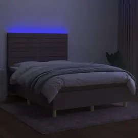 vidaXL Boxspringbett mit Matratze & LED Taupe 140x200 cm Stoff