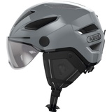 - Fahrradhelm mit Rücklicht, Visier, Regenhaube, Ohrenschutz - für Damen und Herren - Grau, L