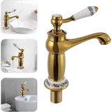 Retro Bad Wasserhahn Messing Waschbecken Wasserhahn für Badezimmer, Küche, Vintage Waschtischarmatur +Schläuc (Gold)