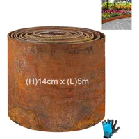 Rasenkante aus Cortenstahl 5m, Rasenkante Metall 14cm Hoch, Beeteinfassung aus Metall, Beetumrandung mit Rost, Einfache Montage - Beetumrandung mit Rost fur Blumenbeeten, Gartenwegen