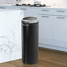 Homcom Sensor Mülleimer 50L, Automatischer Abfalleimer, Rostfreier Kücheneimer für Wohnzimmer, Büro, Edelstahl, Schwarz