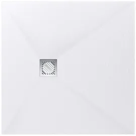 doporro Duschwanne Duschtasse aus Mineralguss DIN-Anschlüsse mit Ablaufgarnitur Geoma09, Quadratisch, Mineralguss weiß Quadratisch | 100 cm x 3 cm x 100 cm