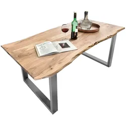 SIT Möbel Baumkante-Tisch 180 cm | Platte Akazie natur 56 mm | Kufengestell Metall silbern | B 180 x T 100 x H 78 cm | 15112-40 | Serie TABLES & CO