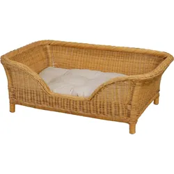 Krines Home Hundekorb Großer Rattan Hundekorb geflochten Hundebett Hund hoch mit Kissen, Rattan Korb, Hundecouch gelb