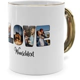 PhotoFancy® - Fototasse 'Love' - Personalisierte Tasse mit eigenem Foto und Text selbst gestalten - Gold glänzend