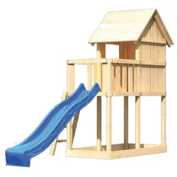 Akubi Kinderspielturm Frieda mit Anbau und Rutsche (Set A)-blau