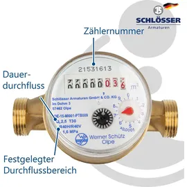 Schlösser Armaturen Schlösser Einstrahl-Etagenzähler ETK für Kaltwasser bis 30 Grad Q3 2,5 DN 15x3/4", 110mm 00115T1100001