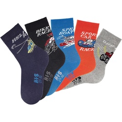 Socken H.I.S Gr. 31-34, bunt (schwarz, grau, orange, marine, blau) Kinder Socken Lange Socke Strümpfe Mädchen mit Automotiven