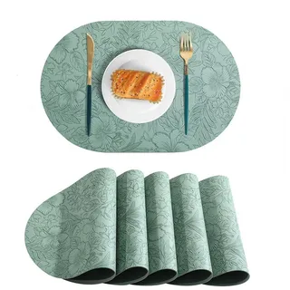 BYSURE Platzset, (6-St), Abwaschbar Tischsets aus Leder, 6er Set Oval Platzsets 43 x 30 cm grün