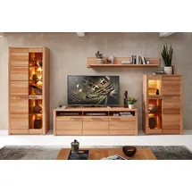 Stella Trading NATURE ONE Wohnwand Komplett-Set in Kernbuche teil-massiv FSC-zertifiziert - Moderne Schrankwand mit LED-Beleuchtung für Ihr Wohnzimmer - 390 x 203 x 45 cm (B/H/T)