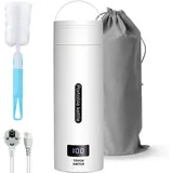 SURFOU Reise-Wasserkocher Thermoskanne Isolierflaschen mit Akku 500ml Travel, Kettle Electric Schnellkoch-Teekanne-Heizbecher Temperatureinstellung weiß