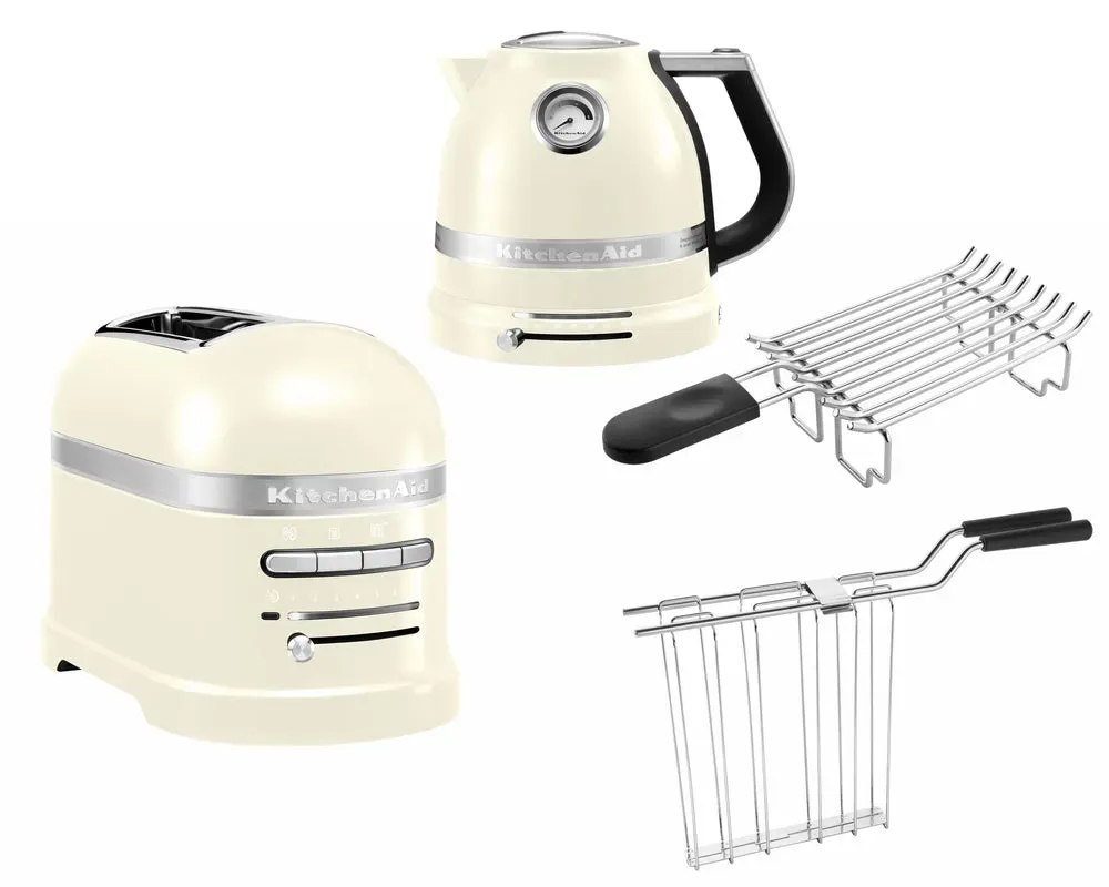 KitchenAid Artisan Frühstücksset inkl. Wasserkocher 5KEK1522, 2 Scheiben Toaster 5KMT2204 und Brötchenaufsatz - Crème