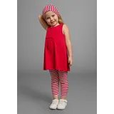 Kidsworld Kleid, Leggings & Haarband KIDSWORLD "3tlg. Set: Kleid, Capri und Haarband geringelt", Mädchen, Gr. 116/122, rot (rot, weiß), Jersey, Obermaterial: 100% Baumwolle.