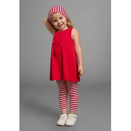 Kidsworld Kleid, Leggings & Haarband KIDSWORLD "3tlg. Set: Kleid, Capri und Haarband geringelt", Mädchen, Gr. 116/122, rot (rot, weiß), Jersey, Obermaterial: 100% Baumwolle.