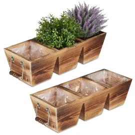 Relaxdays Blumenkasten 3 Fächer 100 x 20 x 16 cm Braun