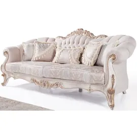 Casa Padrino Couch mit Kissen 3-Sitzer Hellgrau/Weiß/Bronze
