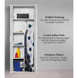 mokebo Besenschrank Weiß Holzwerkstoff, 4 Fächer, 60x180x34 cm, Waschküche, Mehrzweckschränke
