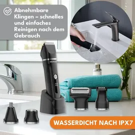 krumad Haarschneidemaschine 6-in-1 IPX7 – Barttrimmer Herren, Elektrorasierer & Nasenhaartrimmer mit LED-Display – 1,5h Schnellladung/120 Min Laufzeit, 3/6/9/12 mm Aufsteckkämme – Bodygroom