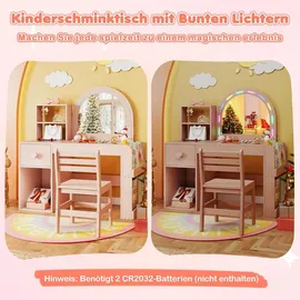 Costway 2 in 1 Schminktisch mit Led & Buntem Spiegel Rosa