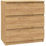 VBChome Kommode mit 3 Schubladen Eiche 80 x 39 x 81 cm Grifflose Schubladenkommode Holz Mehrzweckschrank Mehrzweckschrank für Flur Schlafzimmer Wohnzimmer Kinderzimmer Einfache Montage