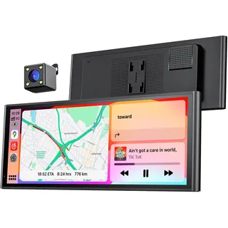 Krunia 9,26" Drahtloses Tragbares CarPlay Display für Apple CarPlay & Android Auto, OTA-Updates, Rückfahrkamera, Mirror Link, Bluetooth 5.0, Sprachsteuerung, GPS-Navigation, FM