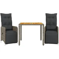 vidaXL 3-tlg Garten-Bistro-Set mit Kissen Grau Poly Rattan Modell 11