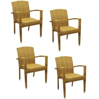 4x KONWAY® MAUI Stapelsessel Tabaco Premium Polyrattan Garten Sessel Stuhl Set