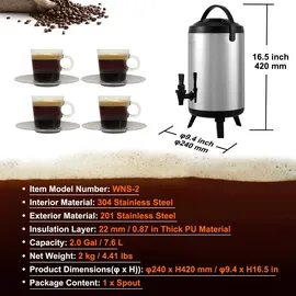 Vevor Heiß- und Kaltgetränkespender Getränkespender 7,6 L, Edelstahl Heiß- und Kaltwasserbrunnen Getränkespender mit Zapfen & Tragegriff für Kaffee, Wasser, Saft Isolierkanne für Cafés, Bars