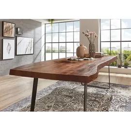 sam möbel gmbh Esstisch Baumkante Akazie nussbaum 300 x 100 schräges U-Gestell schwarz HALMSTAD - Braun