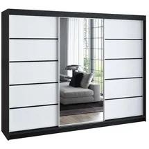 A&J MöbelLand Schiebetürenschrank VILUNO 200 x 215 x 59,5 cm Schwarz/Weiß
