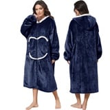 FEELJAM Decke mit Ärmeln Kuscheldecke Hoodie Decken Frauen Decke mit Kapuze mit Reißverschluss und Taschen Wearable Blanket (Navy blau)