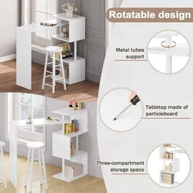 Woltu Bartisch Stehtisch Bistrotisch Bartheke Tresentisch, mit 3 Ablagefläche, drehbar, Metall, MDF, Weiß