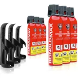 Xenotec Premium Feuerlöschspray –6 x 750ml – Stopfire – REINOLDMAX – inkl. 3 Wandhalterung schwarz – wiederverwendbar