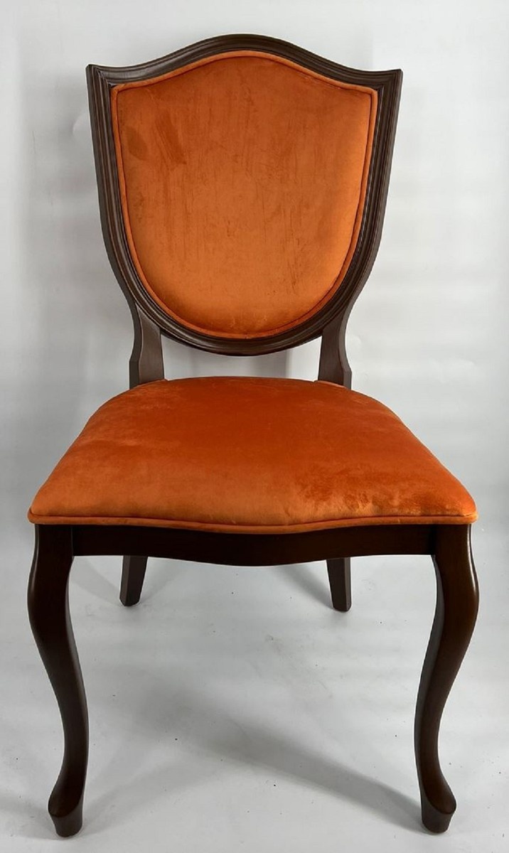 Casa Padrino Art Deco Esszimmer Stuhl Orange / Dunkelbraun - Art Deco Massivholz Stuhl - Art Deco Esszimmermöbel - Art Deco Möbel - Art Deco Einrichtung - Möbel im Art Deco Stil