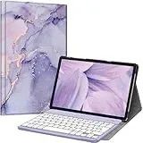 FINTIE Tastatur Hülle für Samsung Galaxy Tab A11+ Plus 11" 2025 / Tab A9+ Plus 11 Zoll 2023 Tablet, Keyboard Cover mit Magnetisch Abnehmbarer Deutscher Bluetooth Tastatur, Lila Marmor