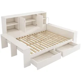 stilvora Stauraumbett 140x200 cm mit Schubladen und Stauraum, Tagesbett mit Doppeltüren aus Holz und USB/USB-C Anschlüssen, Jugendbett platzspare... - Weiß