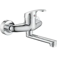 Wasserhahn Küche Wandmontage, 360° Drehbar Mischbatterie Küche Wandarmatur, Einhebelmischer Küchenarmatur Kalt und Heiß, Wasserhahn Spülbecken Schwenkarm 175mm, Chrom