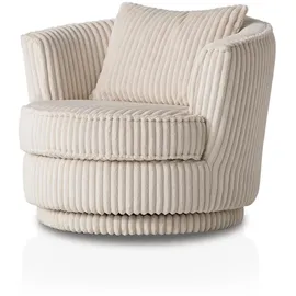 furn.design Sessel in beige/wollweiß Mega-Cord 360° drehbar inklusive Kissen Comfy (Wollweiß)