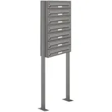 AL Briefkastensysteme 7er Premium Standbriefkasten Aluminiumgrau inkl. Zeitungsfach