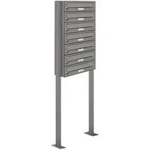 AL Briefkastensysteme 7er Premium Standbriefkasten Aluminiumgrau inkl. Zeitungsfach